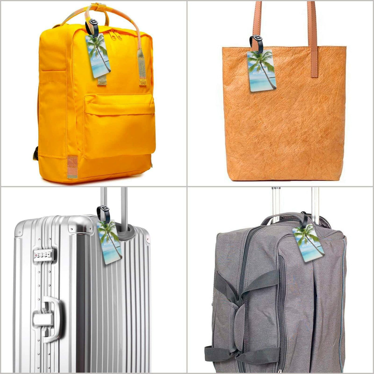 Etiqueta para equipaje con palmera, color azul océano, identificación para maleta de viaje, correa ajustable