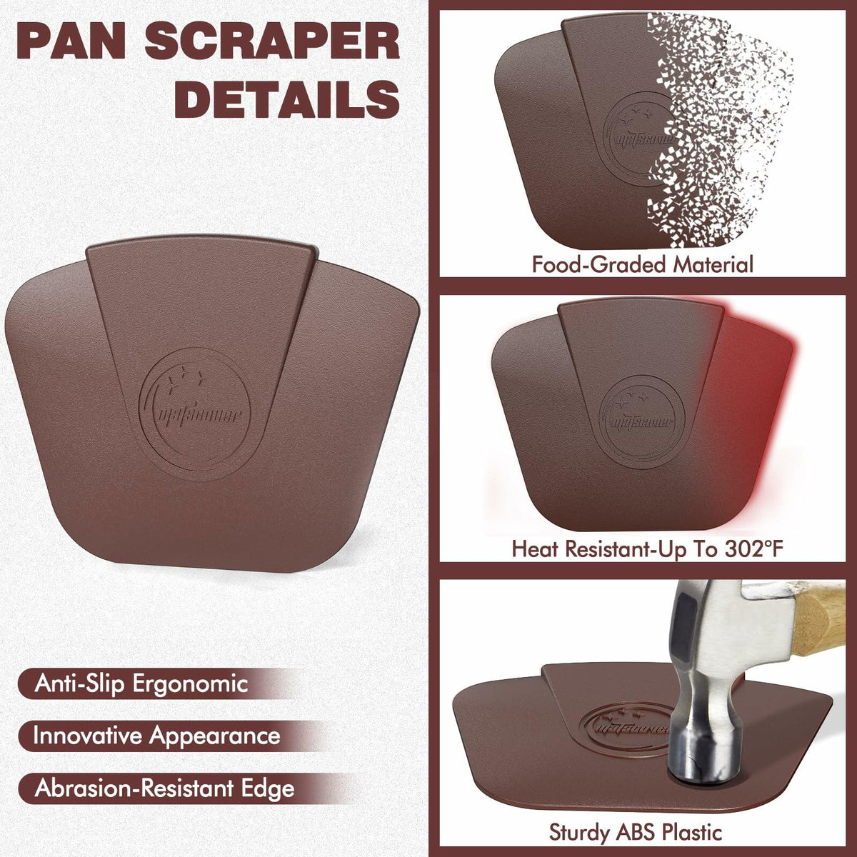 Pan Scraper Pot Scraper Plastic for Cast Iron Cookware 6 Pcs Brown