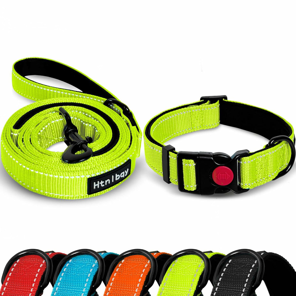 Correa para perro Htnlbqy, nailon reforzado, reflectante, 5 pies (1.5 m), verde brillante
