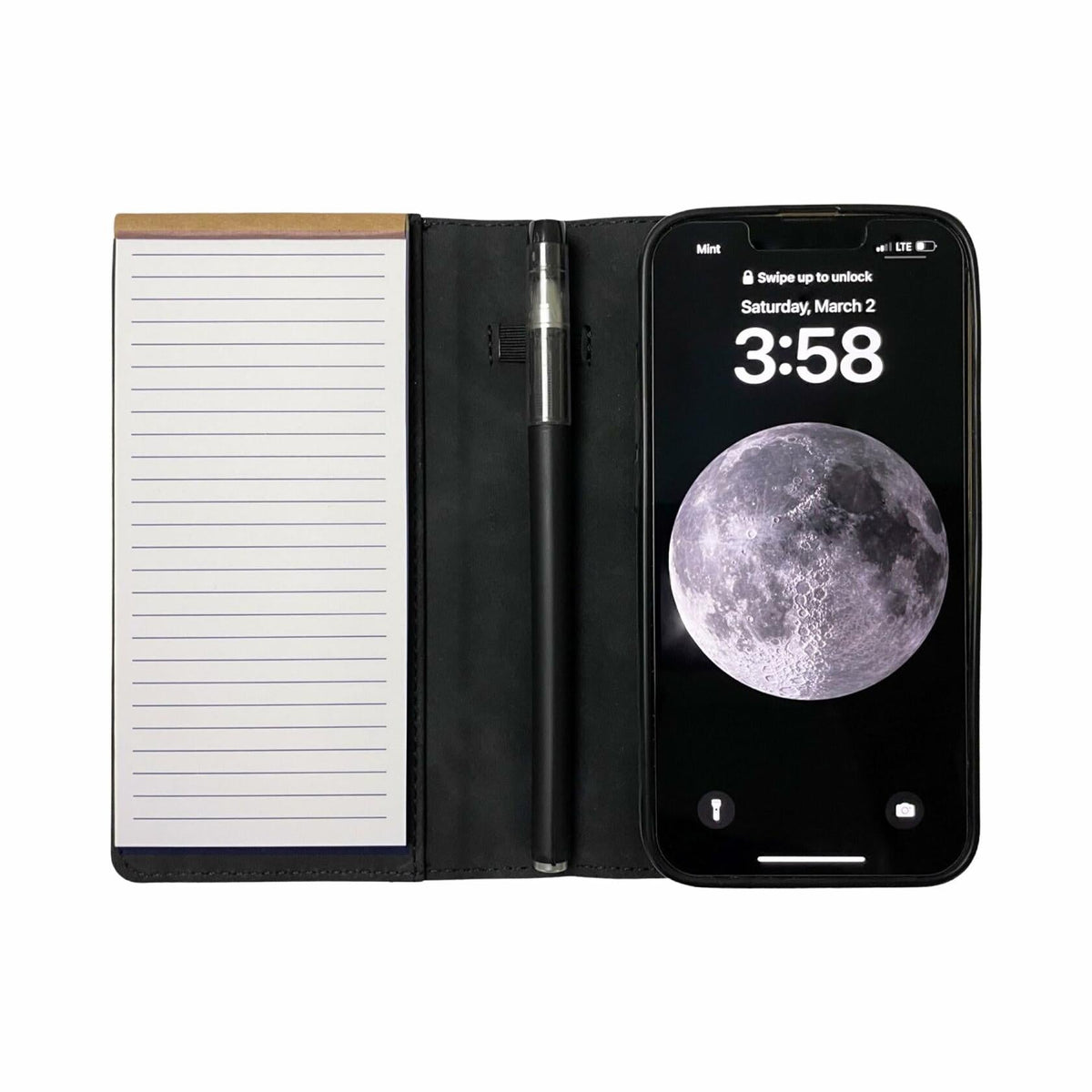 Funda tipo billetera para iPhone 13 Pro MOJO-HOME con bloc de notas y bolígrafo, color negro