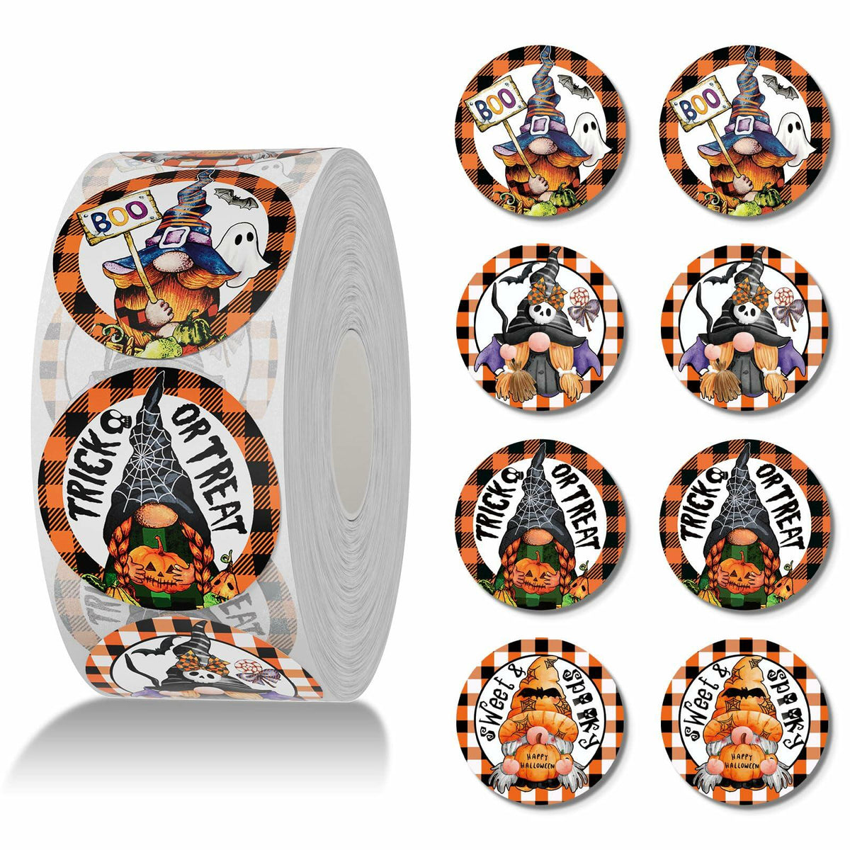 Rollo de 500 pegatinas de Halloween ZAEW, 1.5" pulgadas, calcomanías redondas de gnomos de colores