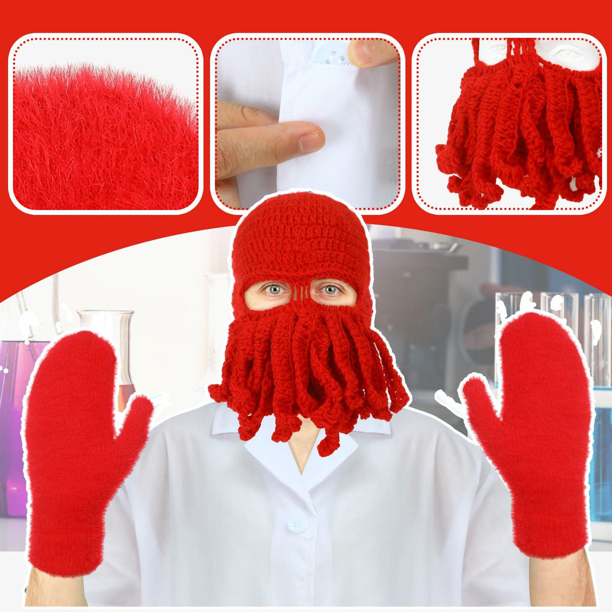 Set de disfraz de doctor langosta para adulto Newcotte, rojo y blanco, 3 piezas