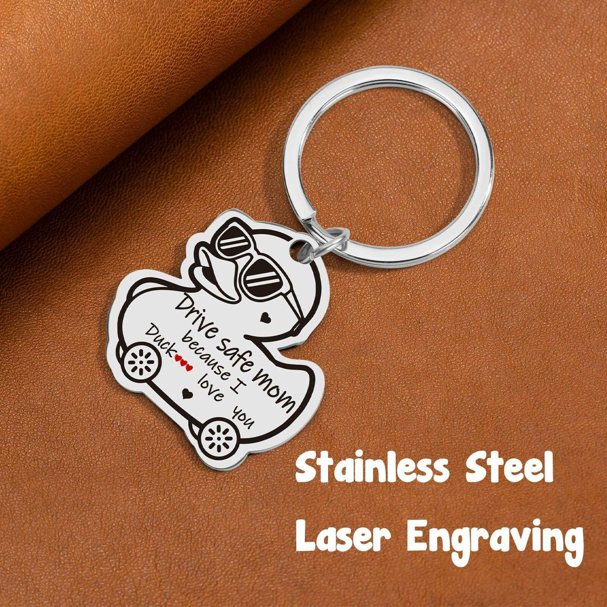 XgiftCreat Drive Safe Mom Keychain Small Letter Print Animal Pattern