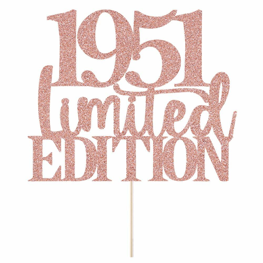 Topper para pastel de cumpleaños número 75 Yetxel Limited EDITION 1951, brillantina color oro rosa