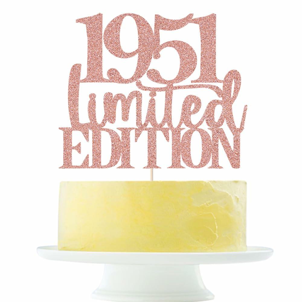 Topper para pastel de cumpleaños número 75 Yetxel Limited EDITION 1951, brillantina color oro rosa