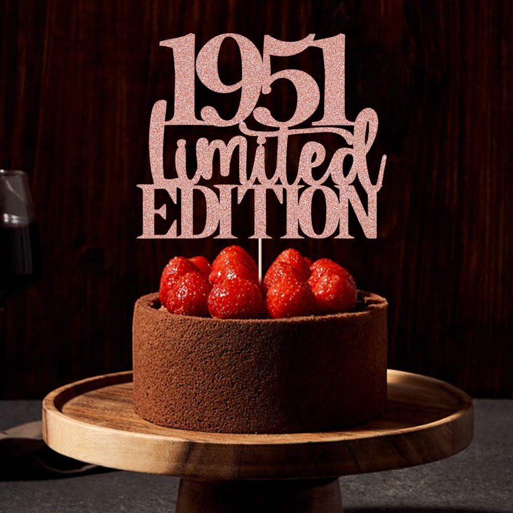 Topper para pastel de cumpleaños número 75 Yetxel Limited EDITION 1951, brillantina color oro rosa