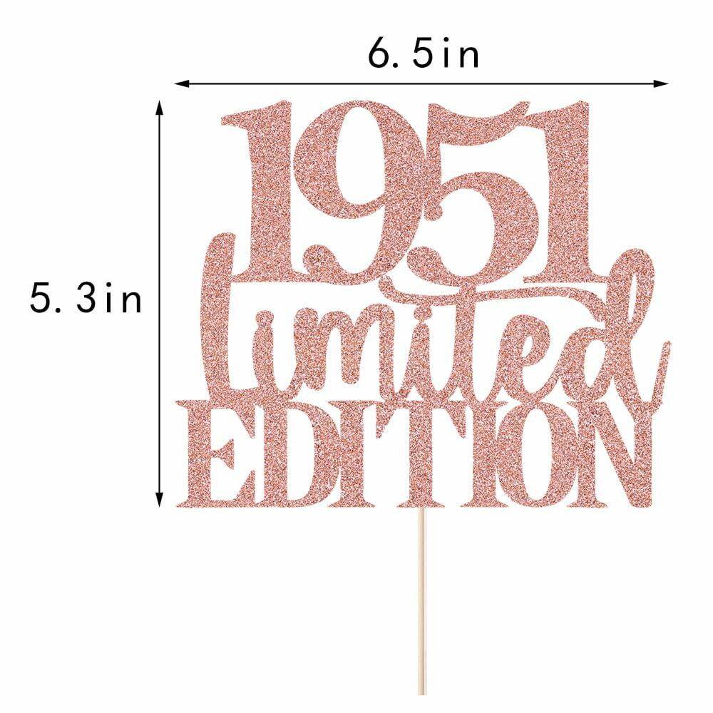 Topper para pastel de cumpleaños número 75 Yetxel Limited EDITION 1951, brillantina color oro rosa