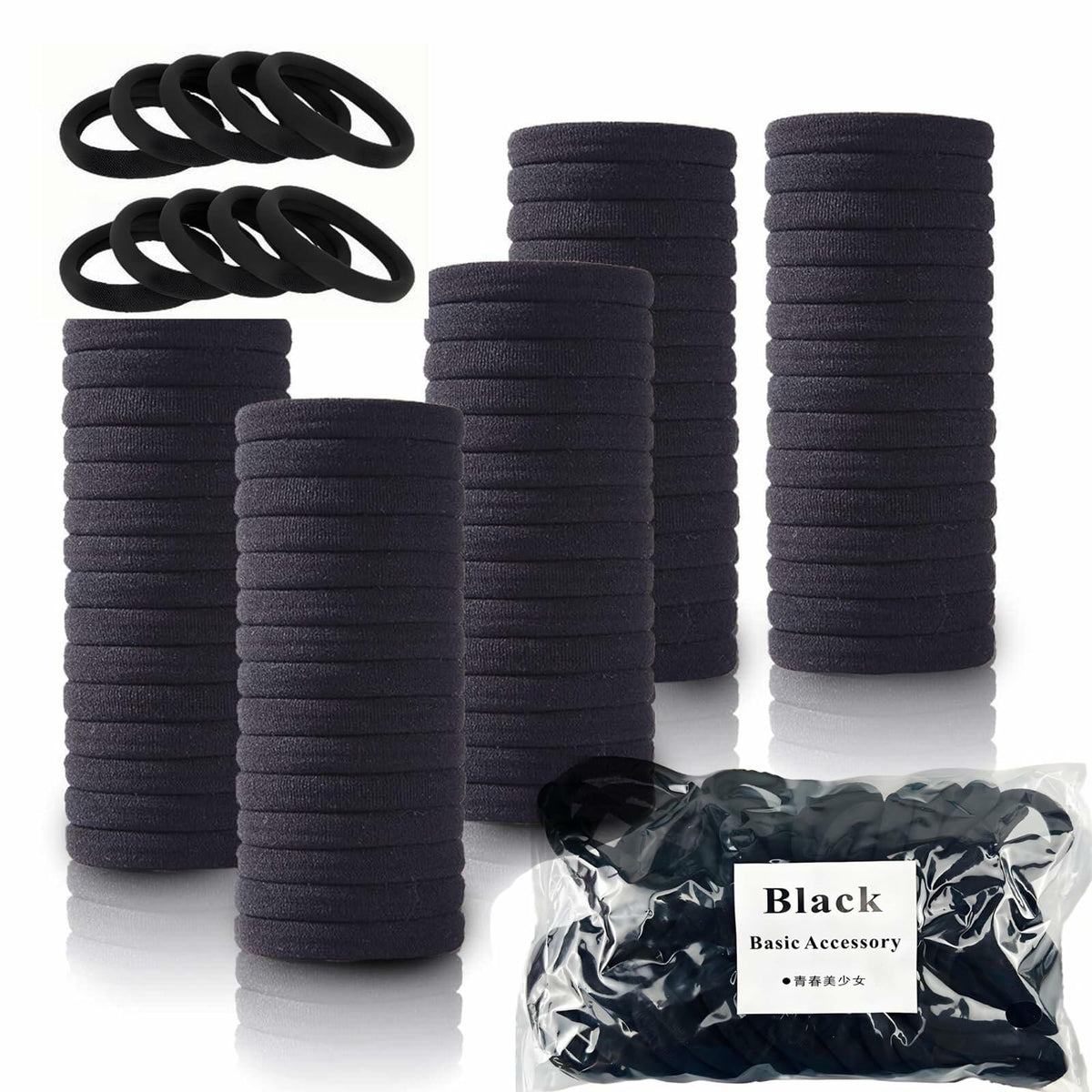 Ligas para el cabello negras TANJY, 100 piezas, elásticos sin costuras para cabello grueso