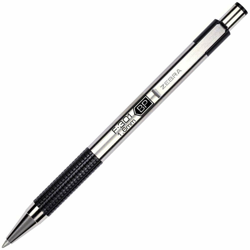 Bolígrafo retráctil Zebra Pen F-301 Bold, punta de 1.6 mm, acero inoxidable, 1 unidad, tinta negra
