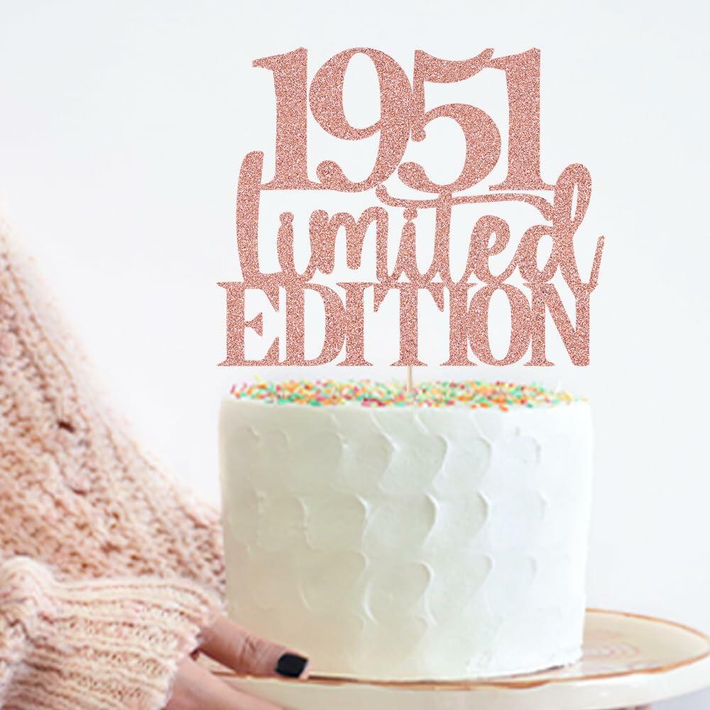 Topper para pastel de cumpleaños número 75 Yetxel Limited EDITION 1951, brillantina color oro rosa