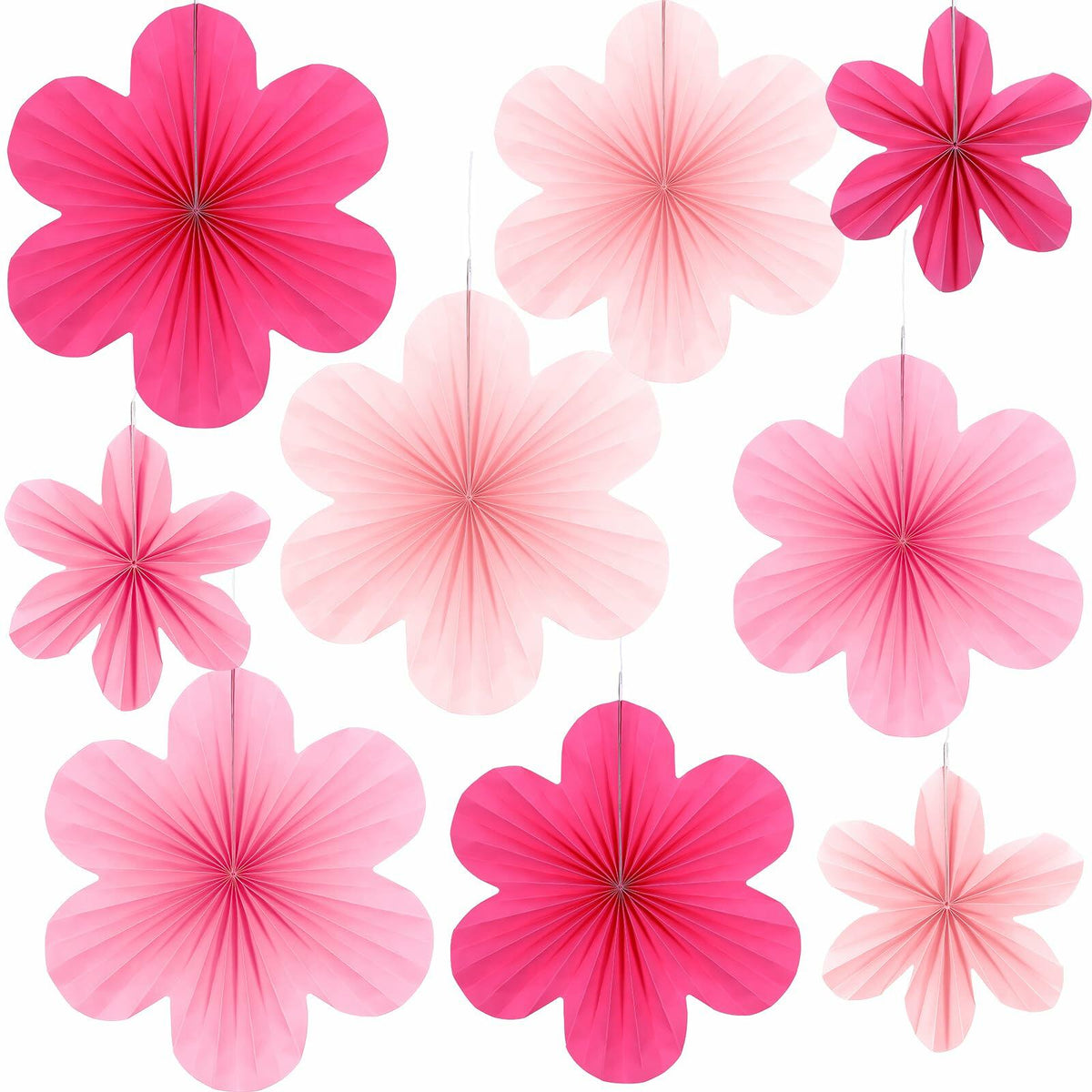 Juego de 9 decoraciones colgantes para fiestas Telooco: abanicos y flores de papel color rosa