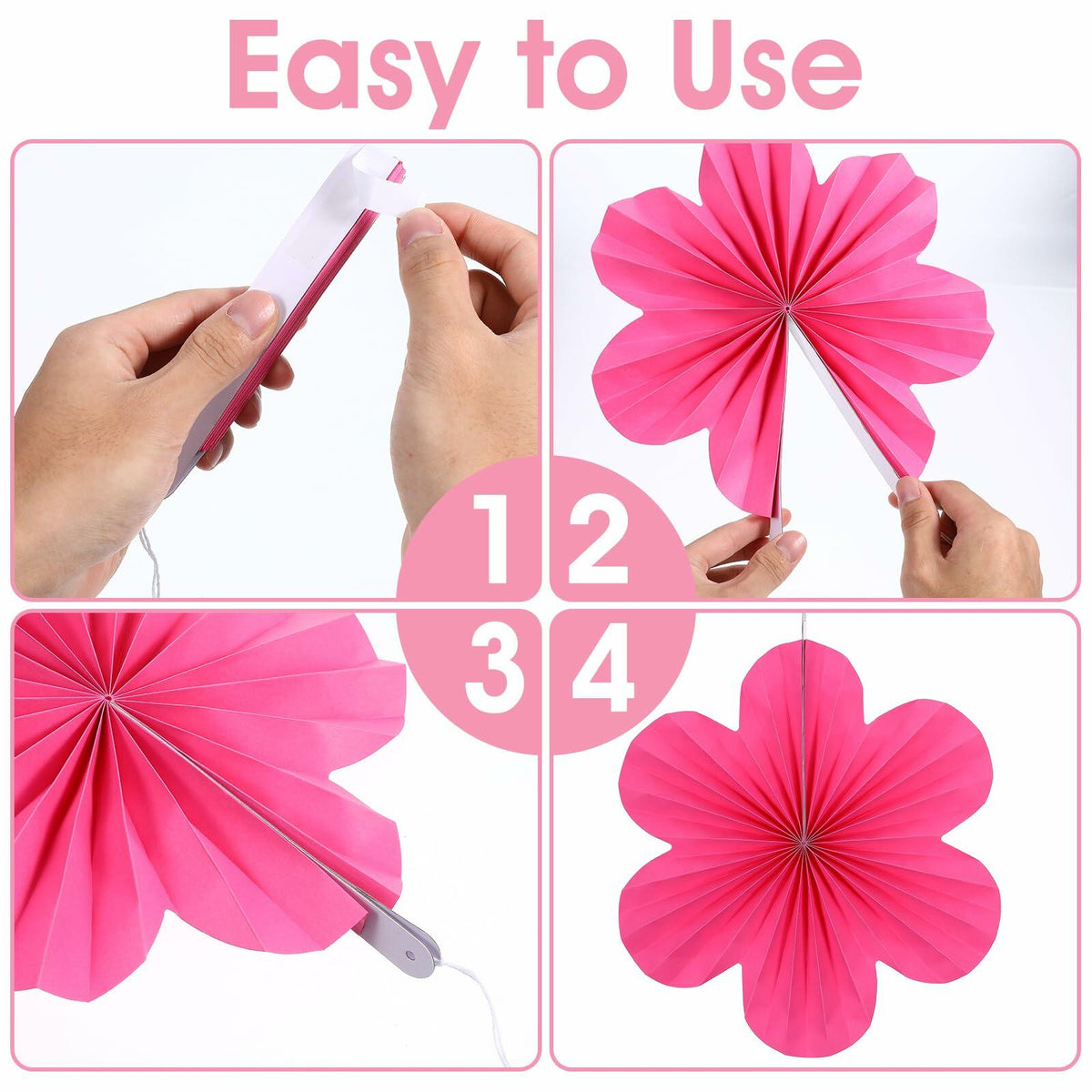 Juego de 9 decoraciones colgantes para fiestas Telooco: abanicos y flores de papel color rosa