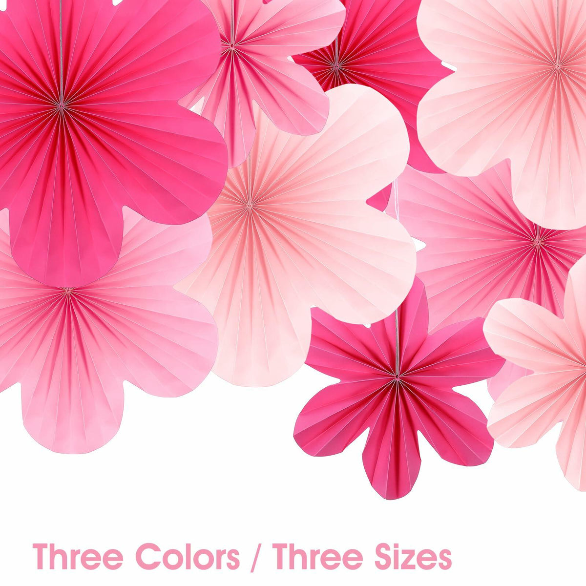Juego de 9 decoraciones colgantes para fiestas Telooco: abanicos y flores de papel color rosa