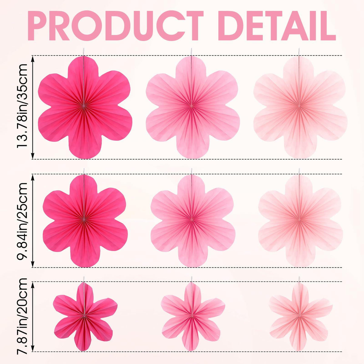 Juego de 9 decoraciones colgantes para fiestas Telooco: abanicos y flores de papel color rosa