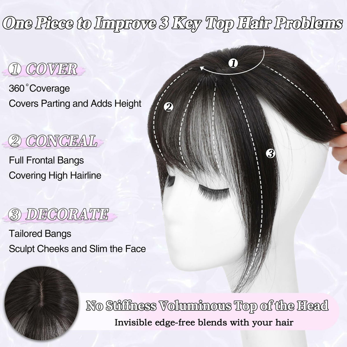 BUPPLER 360° 3D Hair Topper with Bangs for Thinning Hair 5x10 Brown Black