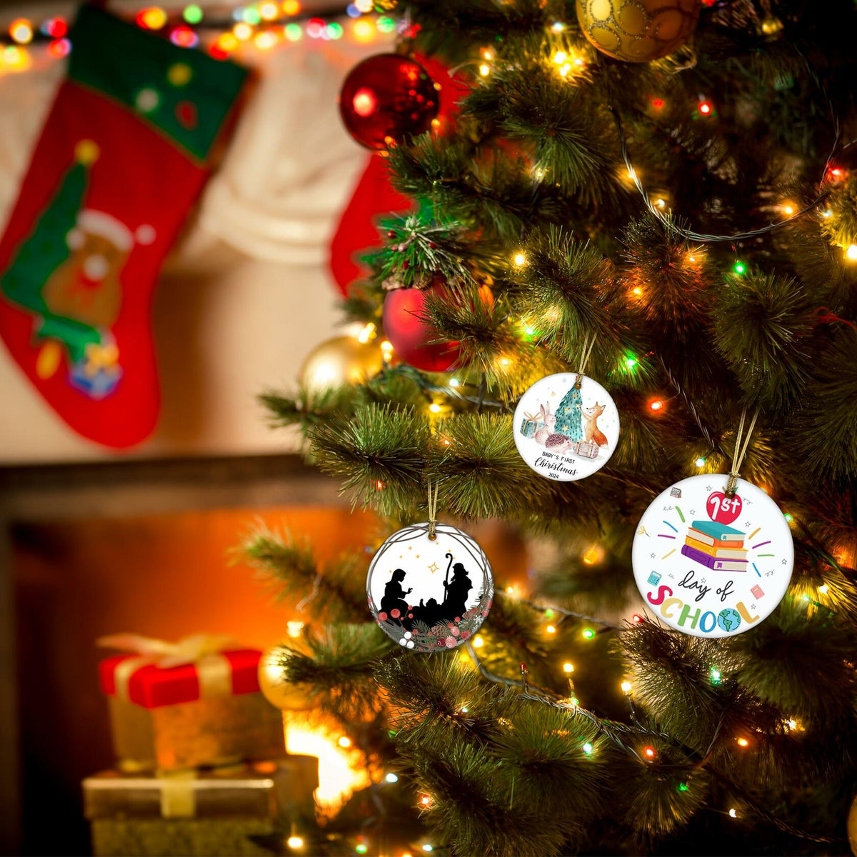 Adornos navideños para el primer día de clases - Decoración para el árbol de Navidad del bebé 2024
