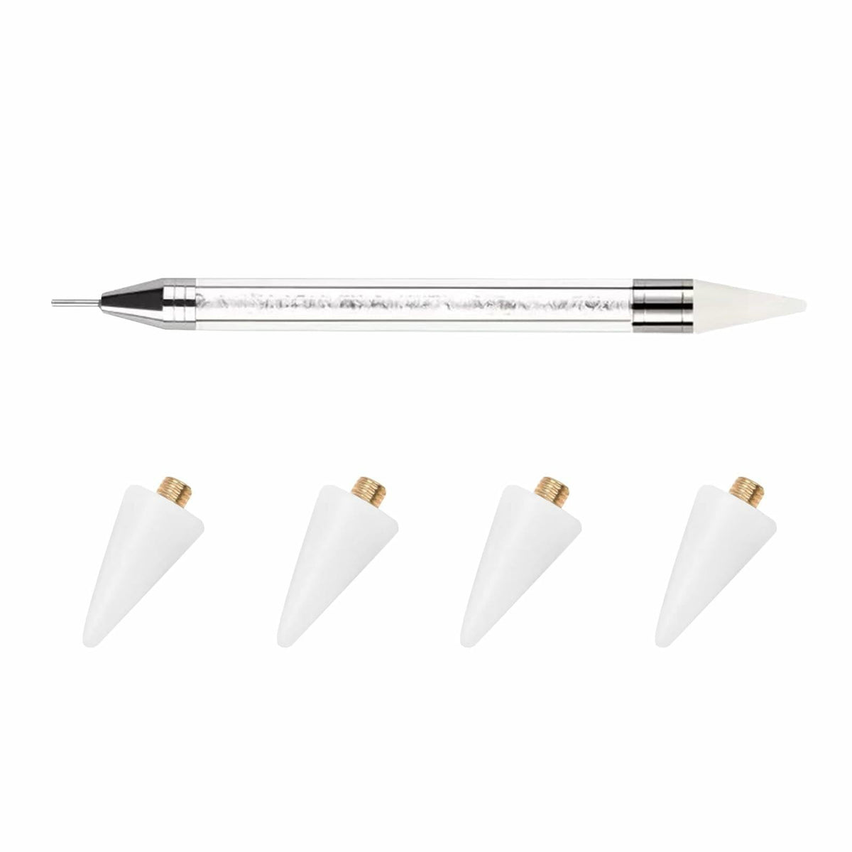 Juego de 5 herramientas para recoger pedrería, lápiz de doble punta para decoración de uñas con mango de cristal