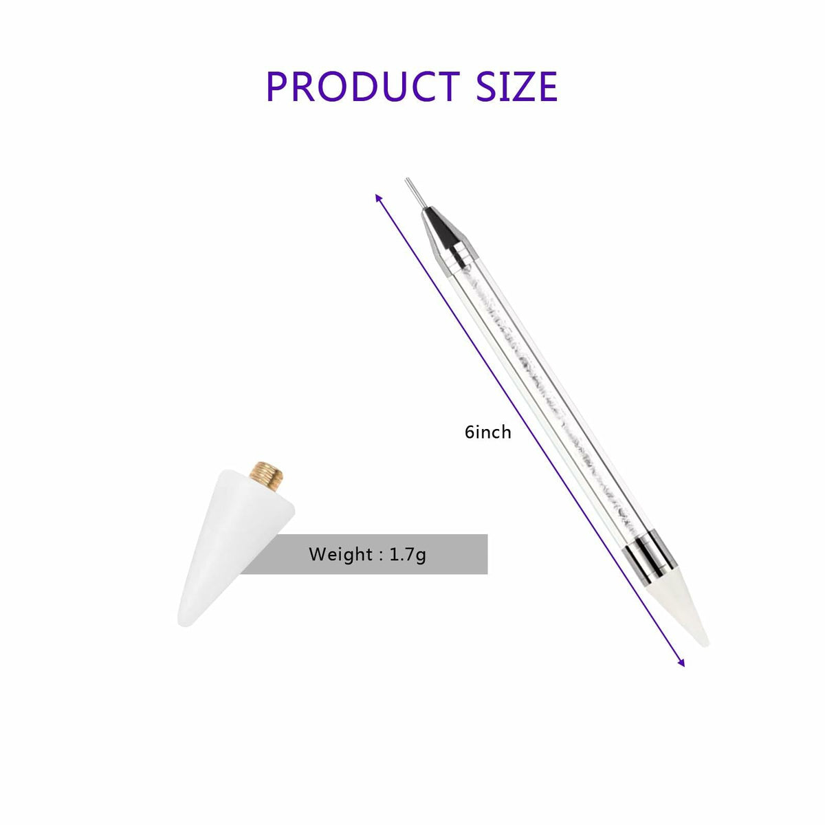 Juego de 5 herramientas para recoger pedrería, lápiz de doble punta para decoración de uñas con mango de cristal