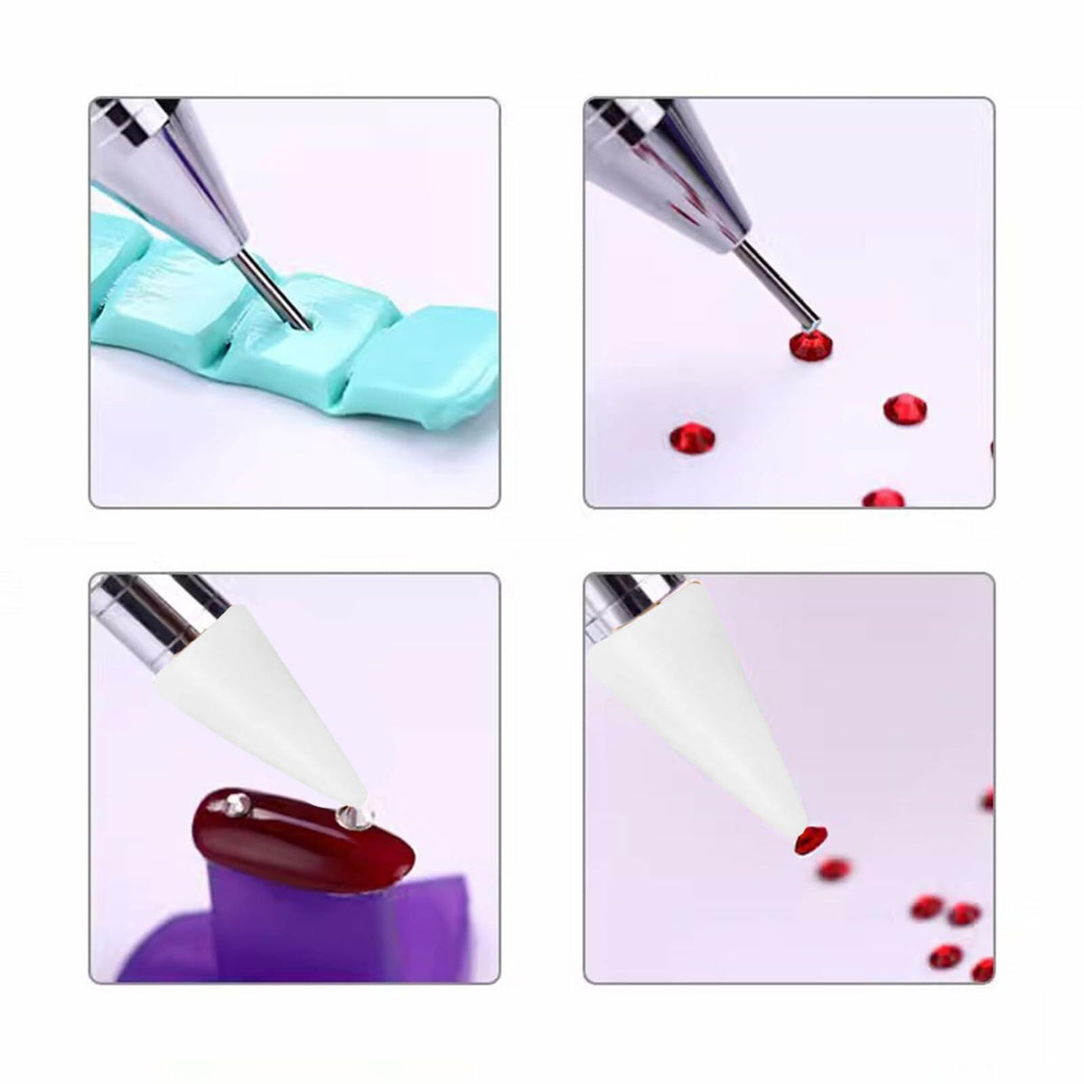 Juego de 5 herramientas para recoger pedrería, lápiz de doble punta para decoración de uñas con mango de cristal
