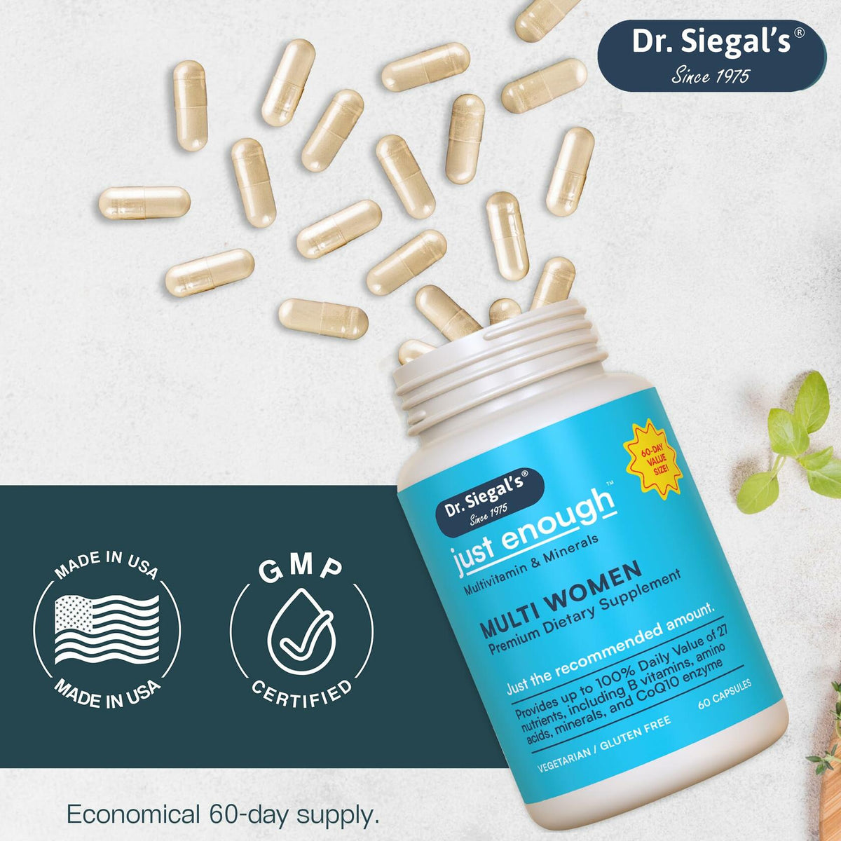 Consumir preferentemente antes del 25/12, Multivitamínico para mujeres Just Enough de Dr. Siegal, 60 cápsulas