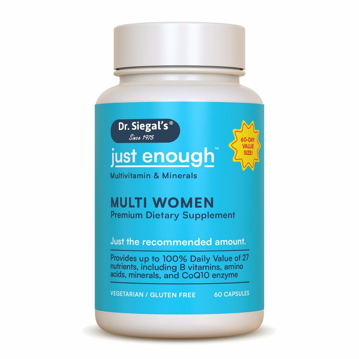 Consumir preferentemente antes del 25/12, Multivitamínico para mujeres Just Enough de Dr. Siegal, 60 cápsulas