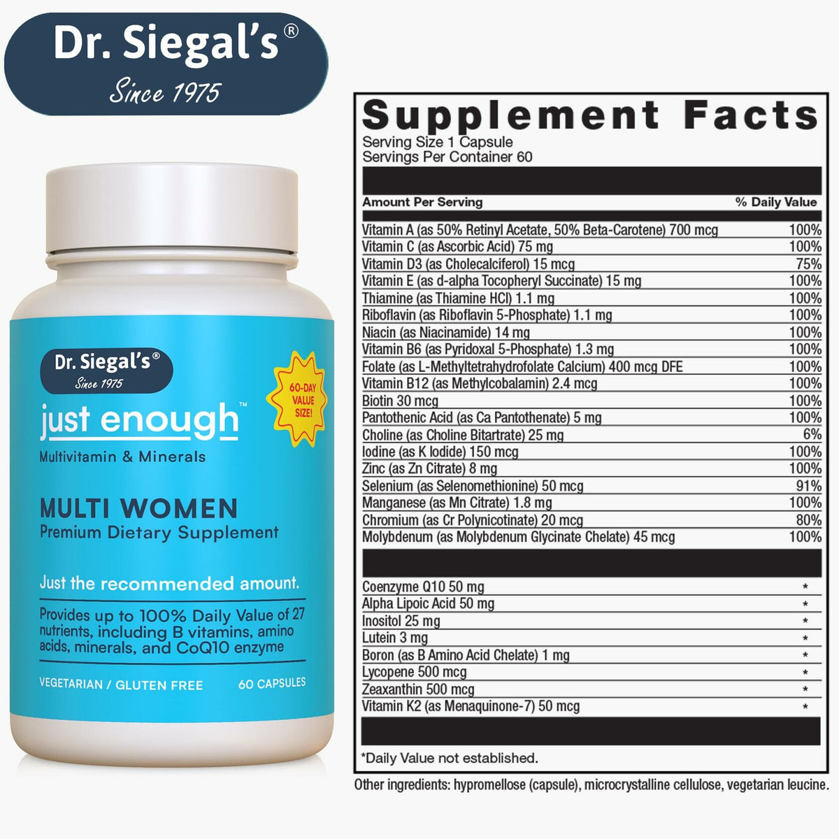 Consumir preferentemente antes del 25/12, Multivitamínico para mujeres Just Enough de Dr. Siegal, 60 cápsulas