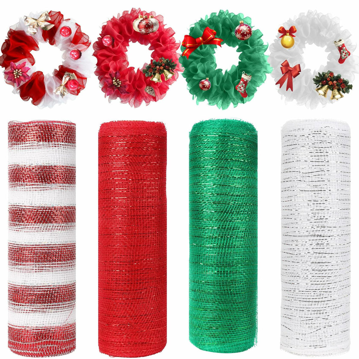 Cinta de malla metálica Funactu, 10 pulg. x 30 pies, decoración navideña de papel aluminio rojo
