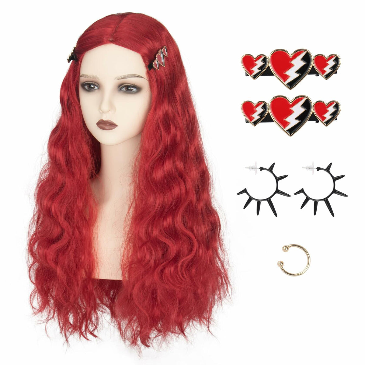 Peluca larga ondulada de color rojo Miss U Hair con raya al medio y clips para mujeres, ideal para cosplay y Halloween