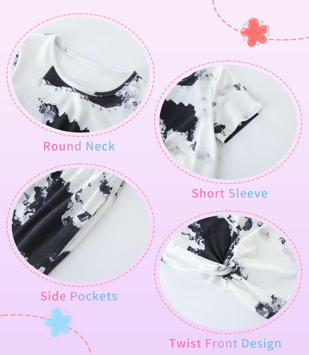 Conjunto Hvididan de top con frente retorcido y pantalones deportivos, diseño tie-dye, color blanco y negro, talla 9-10 años