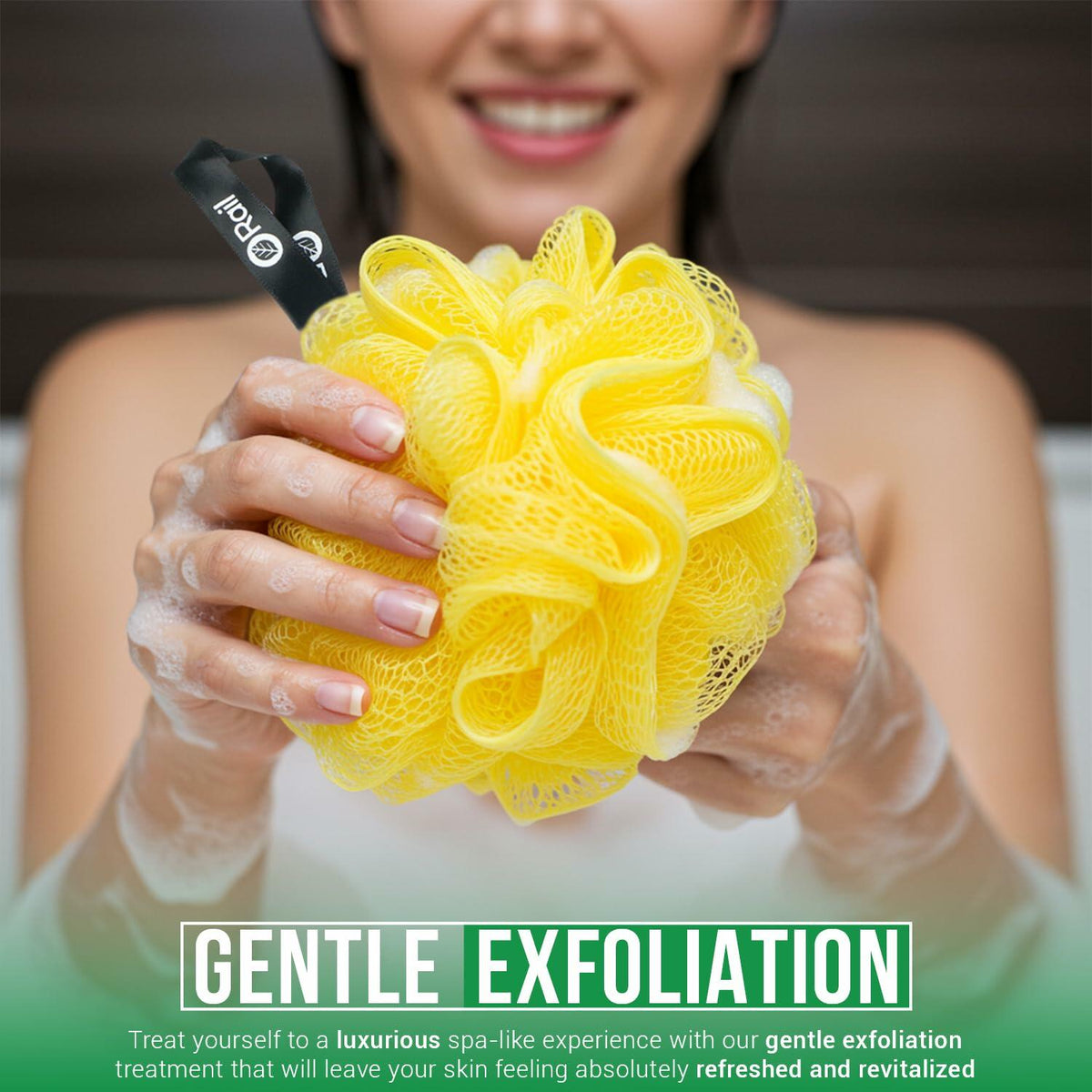 Esponja de baño exfoliante Rail de 70 g, malla tipo puf para cuerpo, color blanco