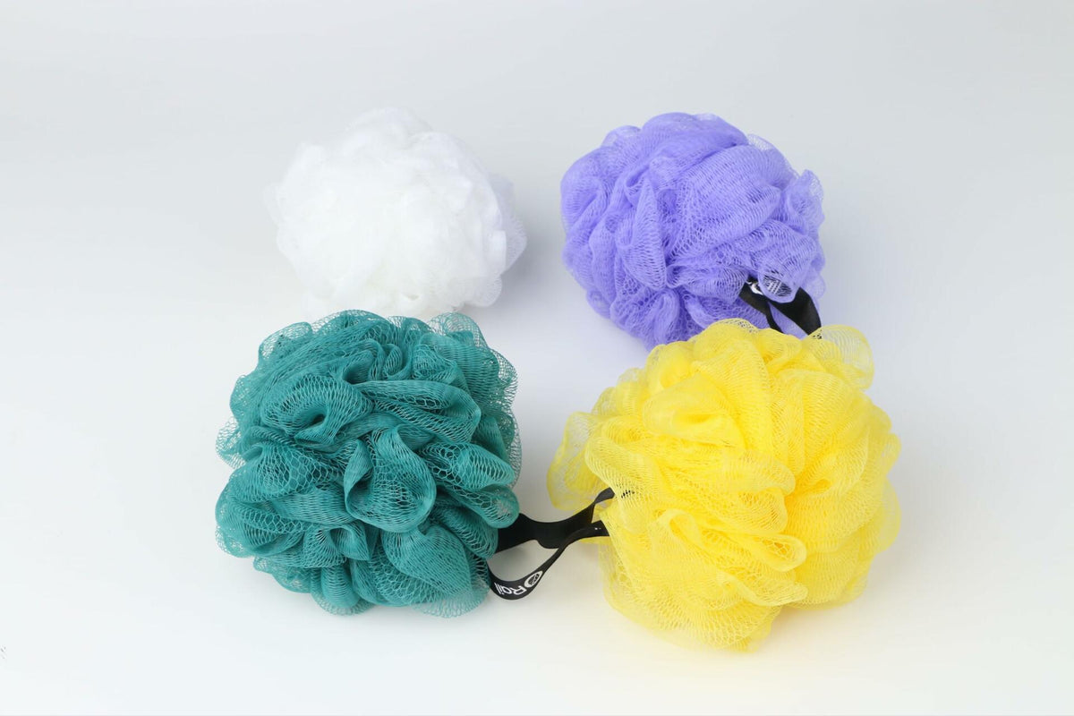 Esponja de baño exfoliante Rail de 70 g, malla tipo puf para cuerpo, color blanco