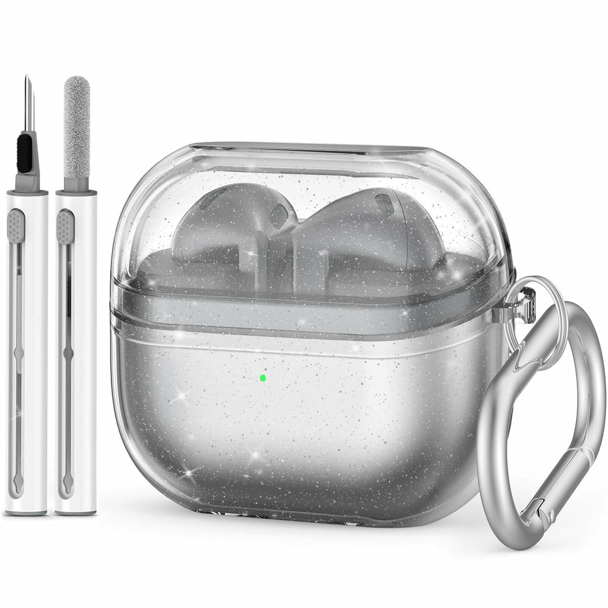 Funda protectora de silicona transparente con brillantina para Galaxy Buds 3 Pro, incluye llavero, de OFELUMTIZE