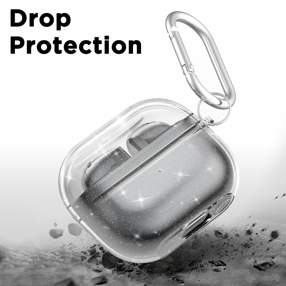 Funda protectora de silicona transparente con brillantina para Galaxy Buds 3 Pro, incluye llavero, de OFELUMTIZE