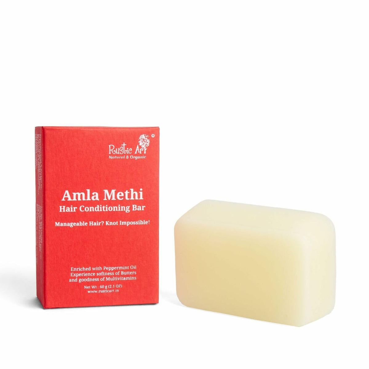 Barra acondicionadora para el cabello Amla Methi de Rustic Art, libre de sulfatos y siliconas