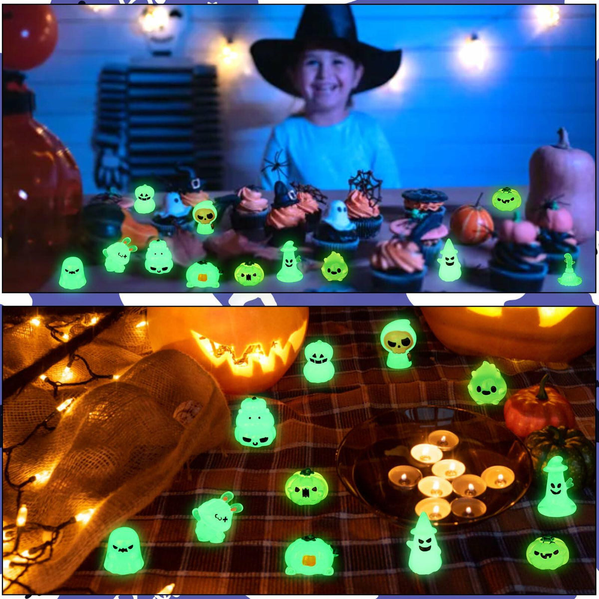 CCINEE 12 figuras luminosas de Halloween de minilápida, calabaza y fantasma de resina