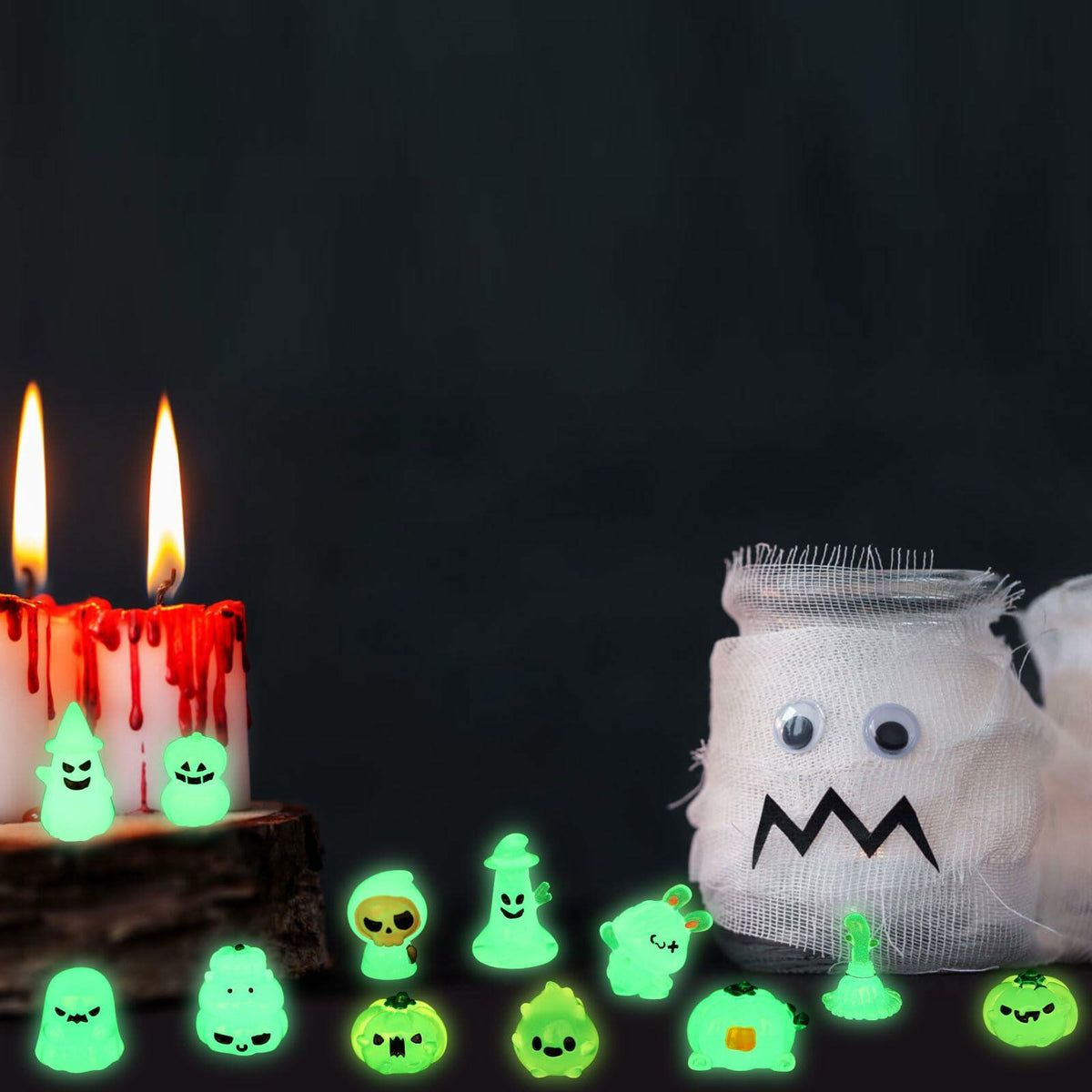 CCINEE 12 figuras luminosas de Halloween de minilápida, calabaza y fantasma de resina
