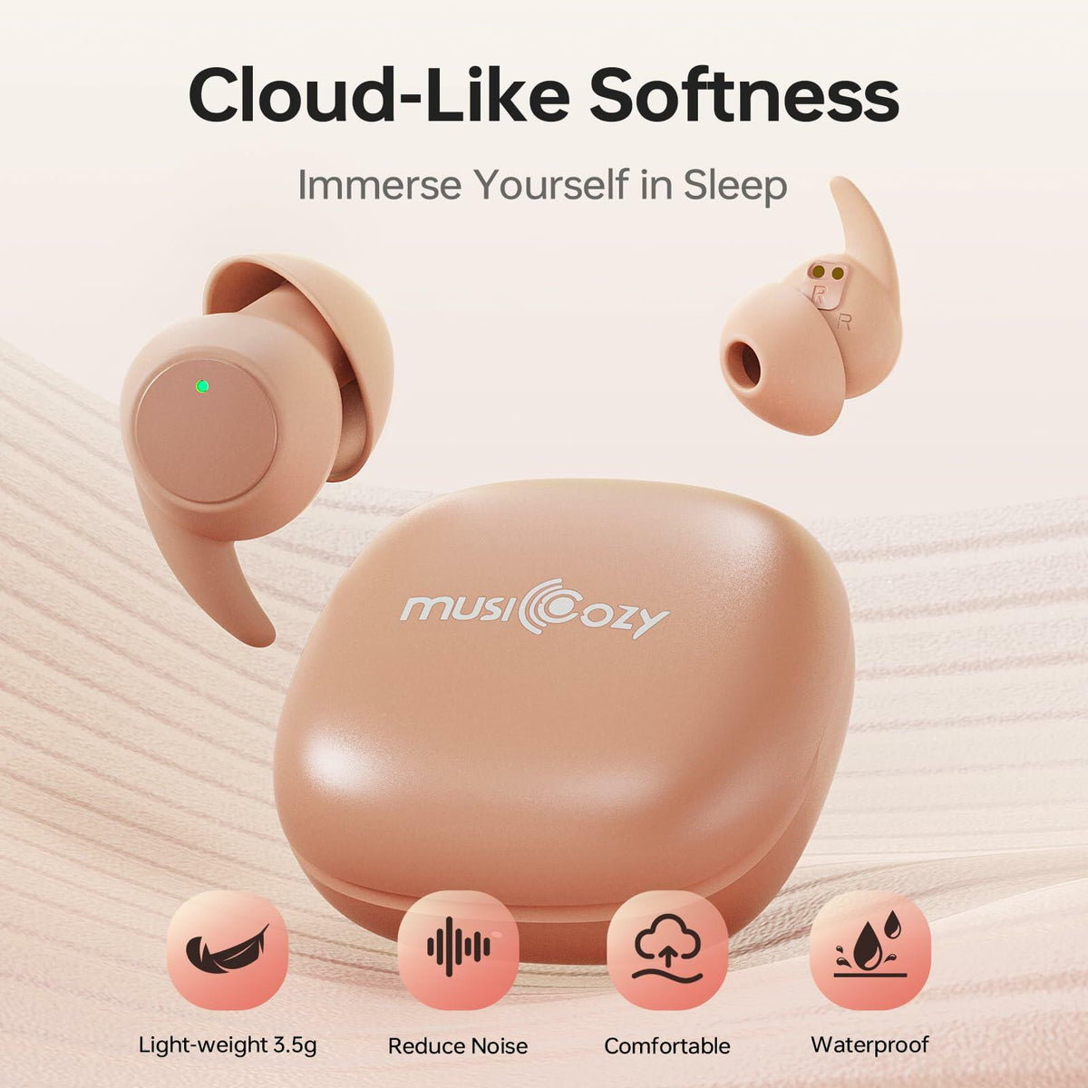 Auriculares inalámbricos para dormir MUSICOZY Bluetooth 5.3, tapones de silicona ligeros