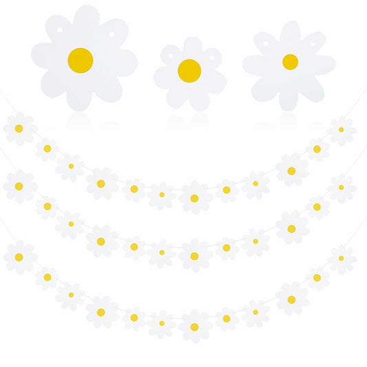 YQQYG Daisy Banner Garland 4 PCS White Paper Party Decor