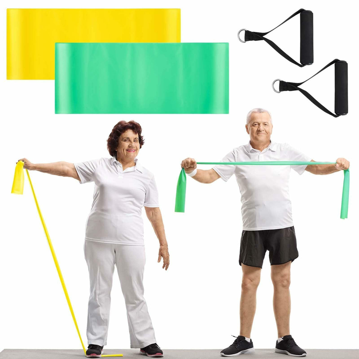 Relaxgiant 2 bandas de resistencia con agarres para ejercicio en silla, amarillo y verde