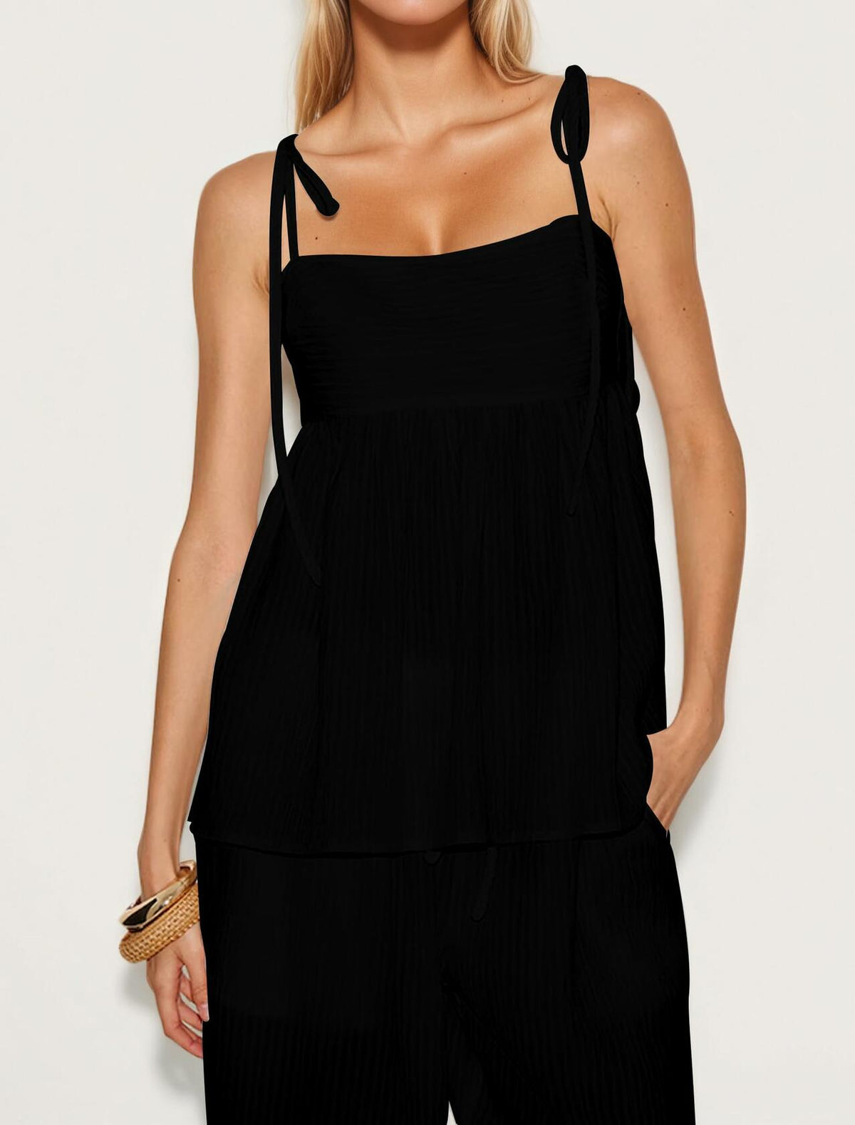 Conjunto de dos piezas a rayas para mujer ICOBID, top de tirantes y pantalones, talla M