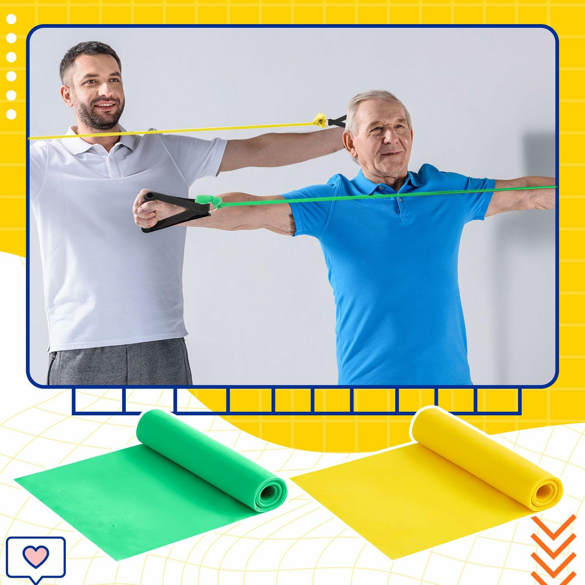 Relaxgiant 2 bandas de resistencia con agarres para ejercicio en silla, amarillo y verde
