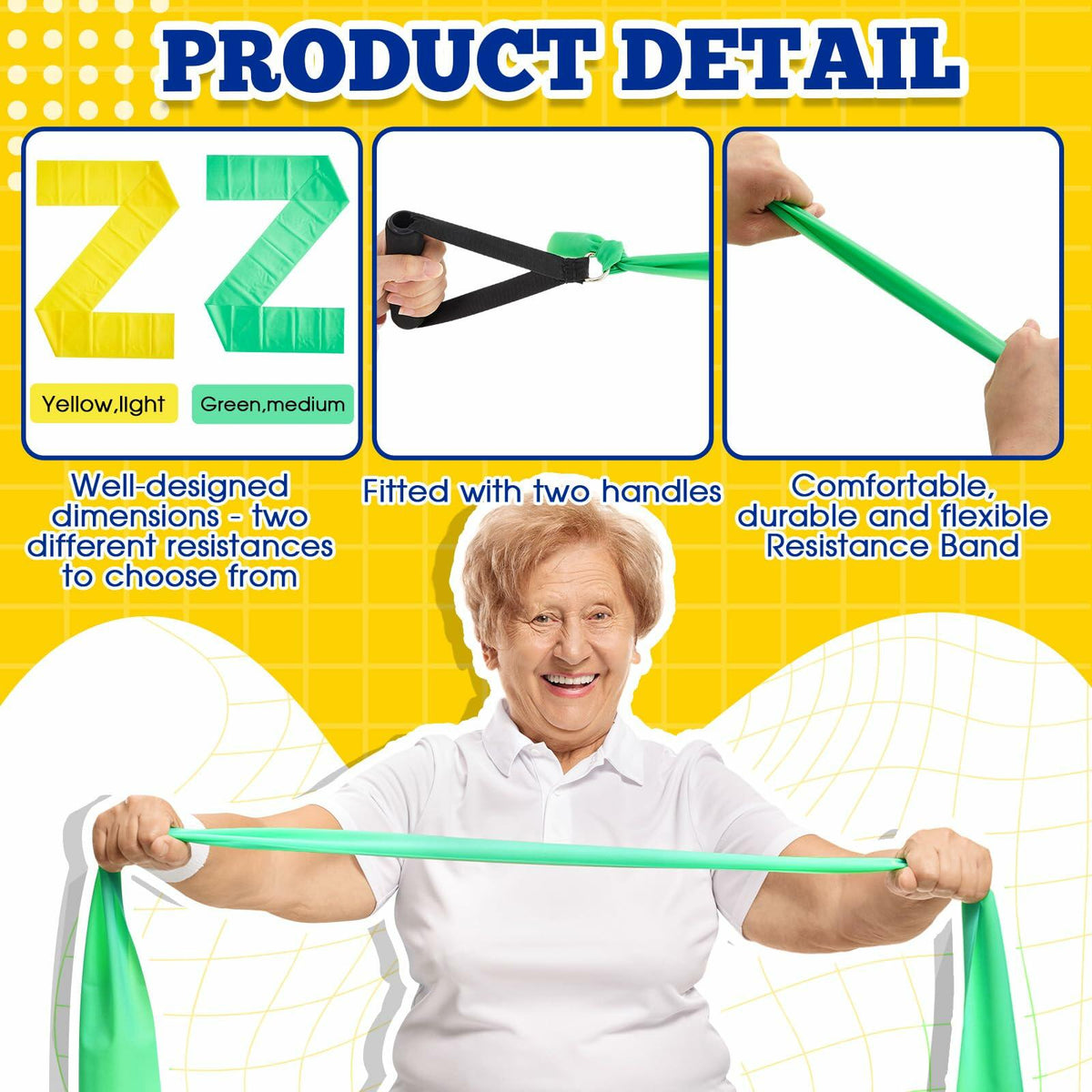 Relaxgiant 2 bandas de resistencia con agarres para ejercicio en silla, amarillo y verde