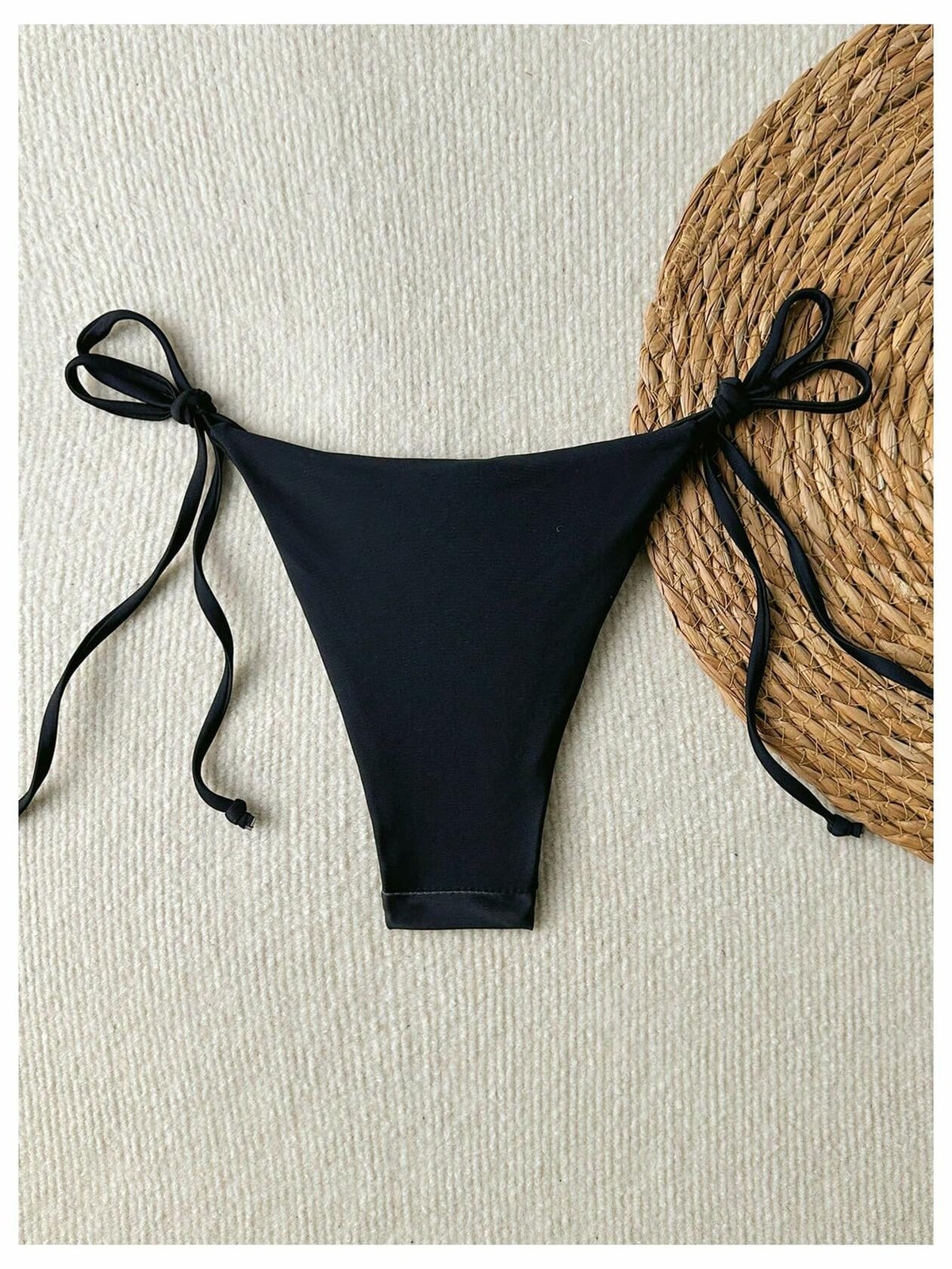 Parte inferior de bikini de tanga floral estilo boho para mujer Verdusa, con lazos laterales, color negro, talla S