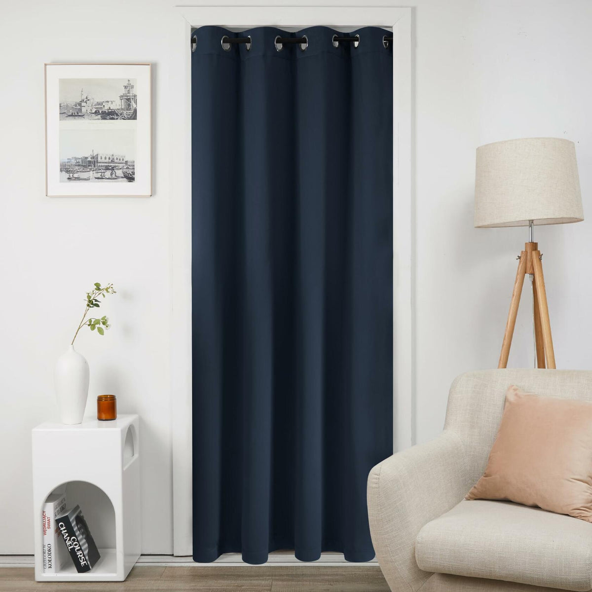 Cortina opaca Deconovo para puerta, doble capa con aislamiento, color azul marino, 38x80, 1 panel