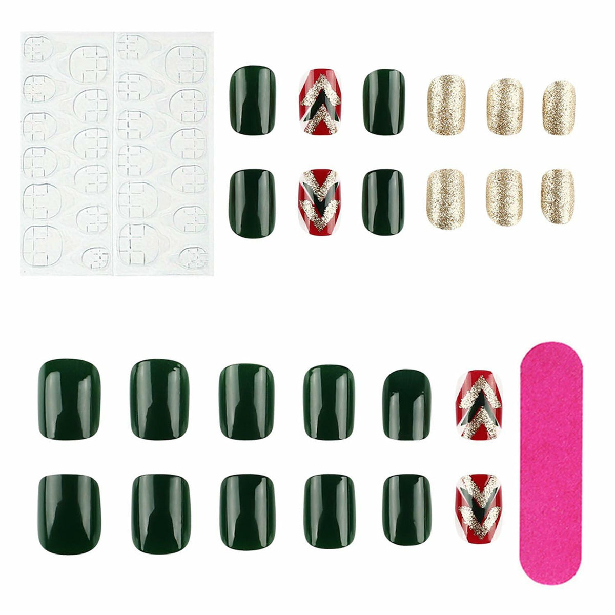 WLGDLH 24 piezas de uñas postizas cuadradas de color verde oscuro con purpurina para Navidad