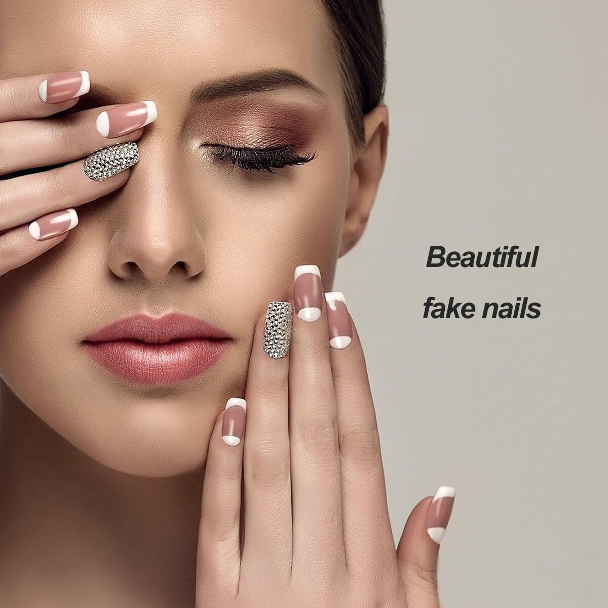 WLGDLH 24 piezas de uñas postizas cuadradas de color verde oscuro con purpurina para Navidad