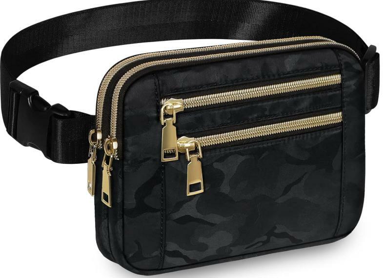 ZORFIN Riñonera cruzada, bolso de cintura con correa ajustable, camuflaje negro, talla única