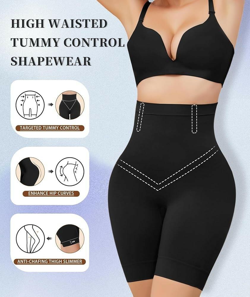 Pantalones cortos moldeadores de cintura alta con control de abdomen para mujer Yeblues, negro, talla L