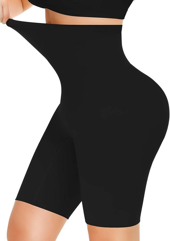 Pantalones cortos moldeadores de cintura alta con control de abdomen para mujer Yeblues, negro, talla L