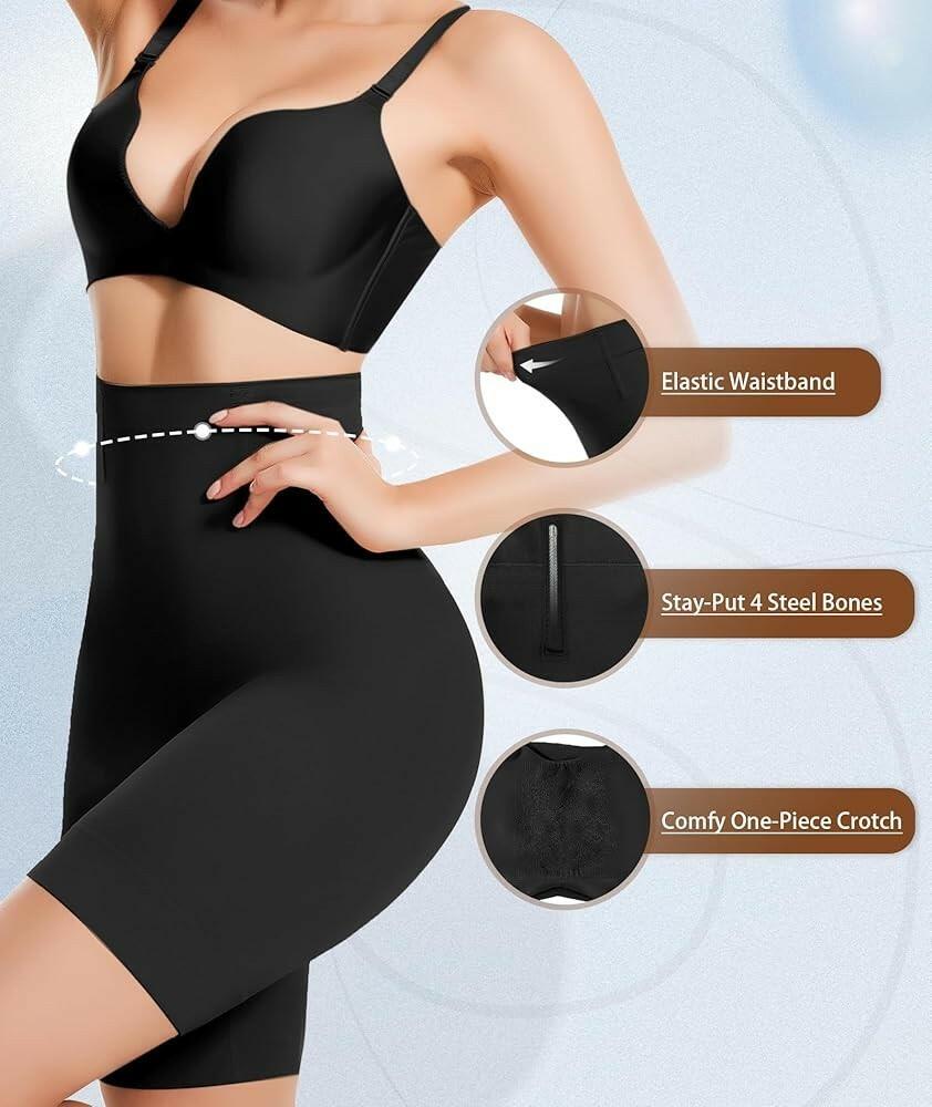 Pantalones cortos moldeadores de cintura alta con control de abdomen para mujer Yeblues, negro, talla L